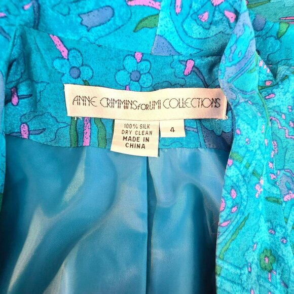 Anne Crimmins Turquoise Floral Silk Blazer & Skirt Set Size 4 Womens HS164 - Picture 6 of 12